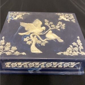 Vintage Incolay Stone Music/Trinket Box, blue with White Dives and Cherubs!